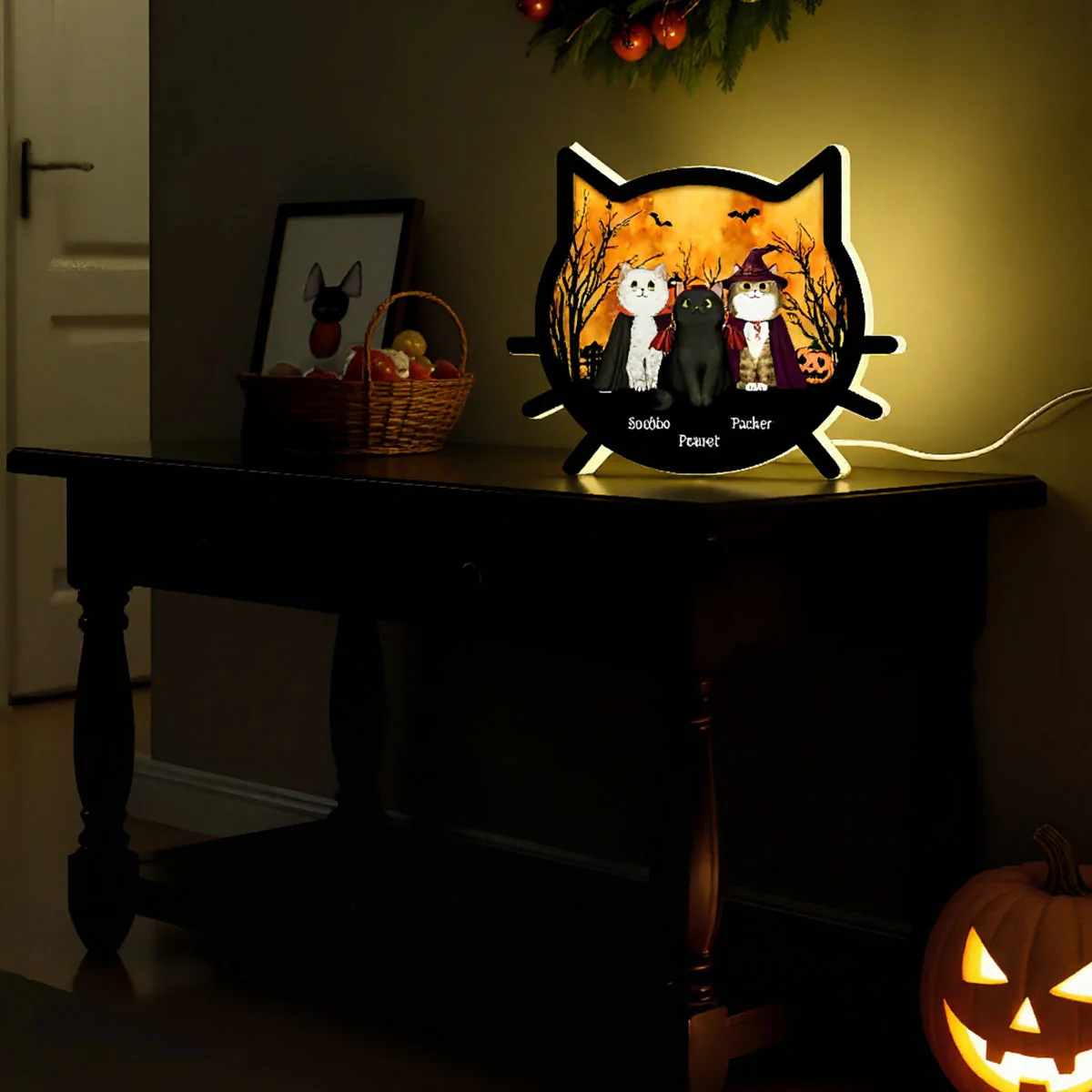 Spooky Halloween Theme Cat Face - Personalized Light Box - Image 11
