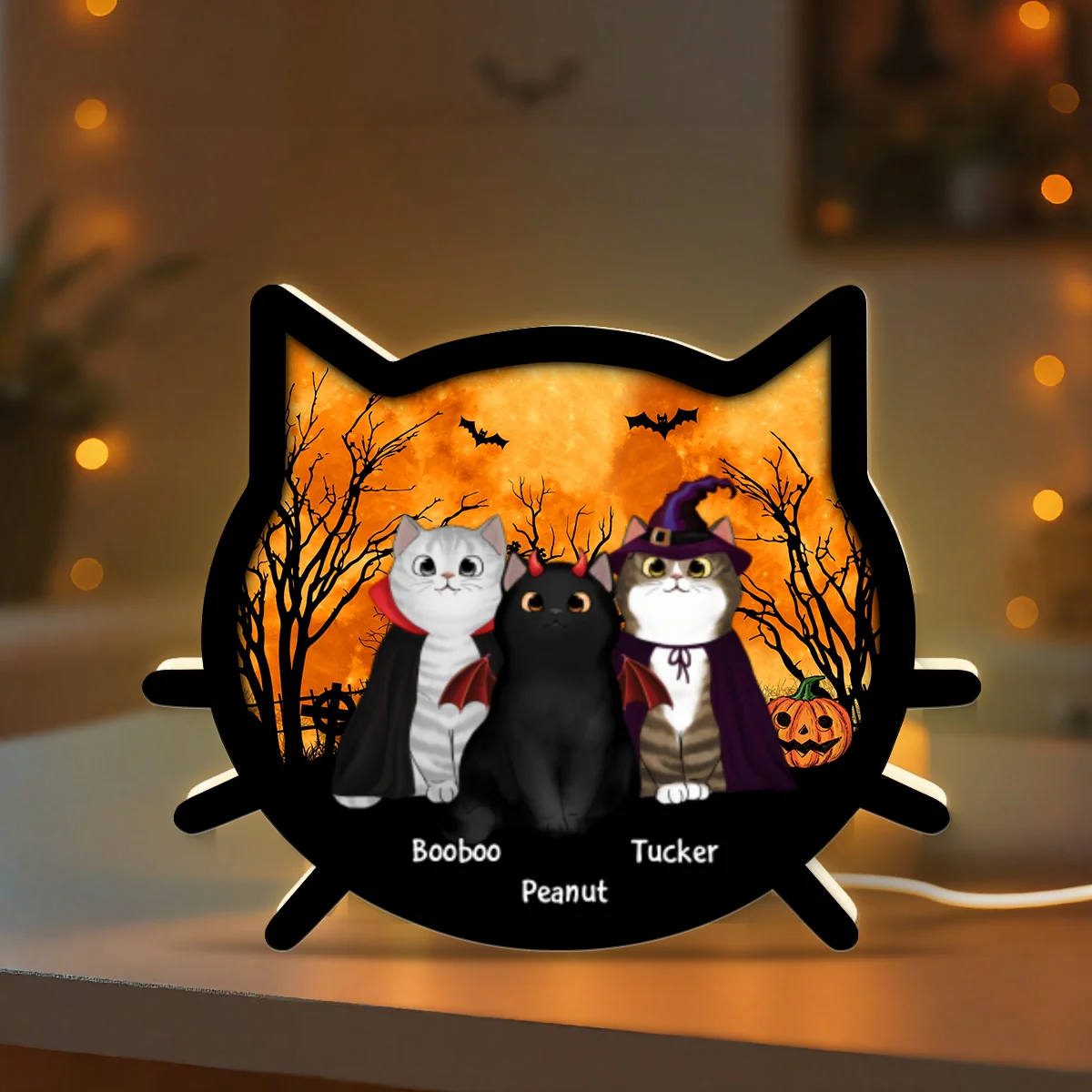 Spooky Halloween Theme Cat Face - Personalized Light Box - Image 13