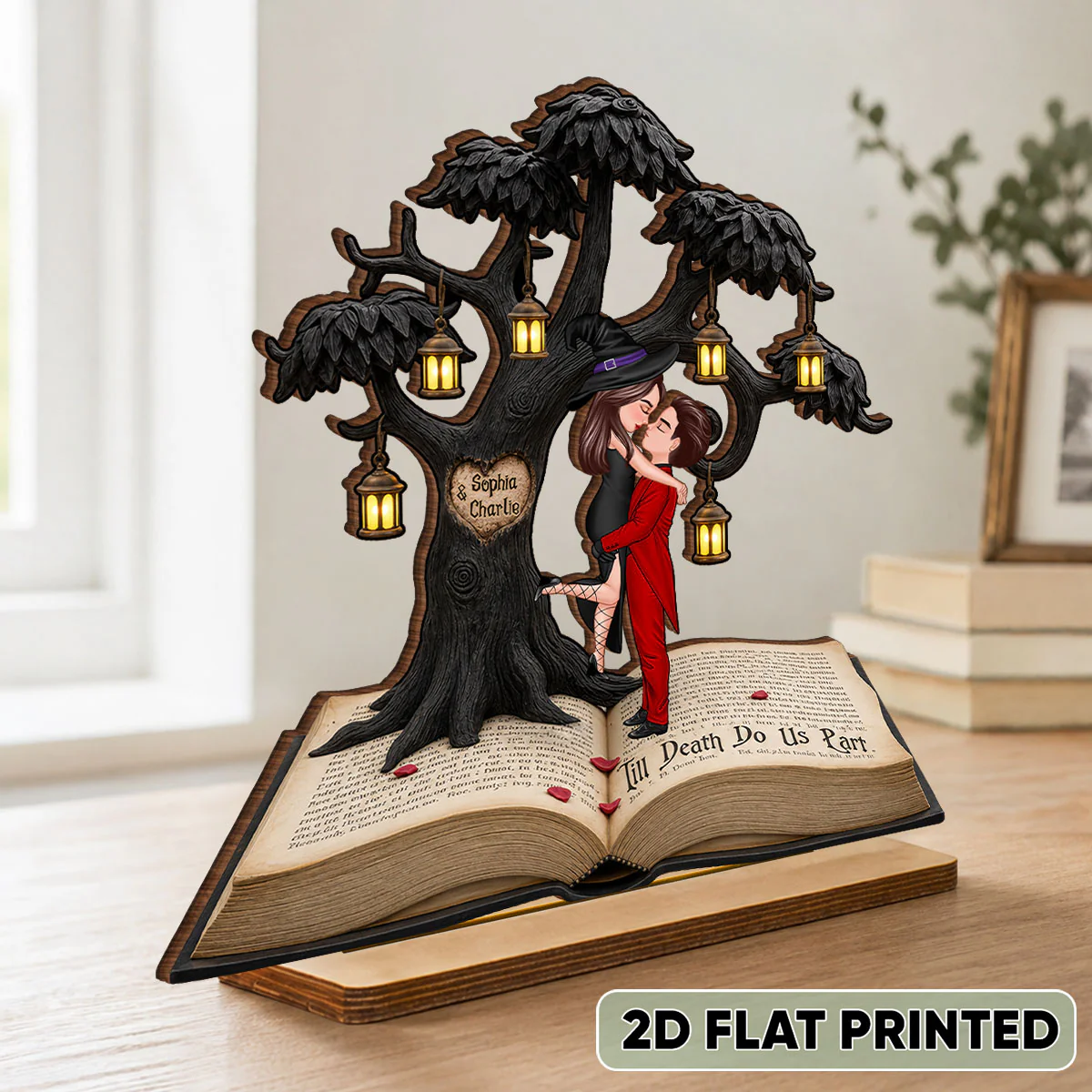 Spooky Love Story Couple - Personalized 2-Layered Wooden Plaque - Halloween Decor Gift, Gift For Couple - Image 2