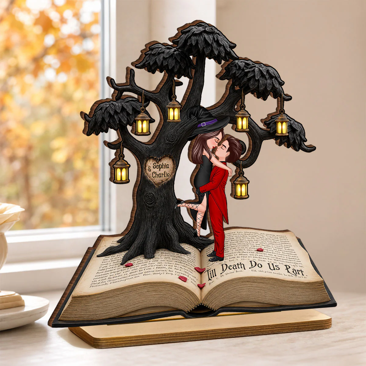 Spooky Love Story Couple - Personalized 2-Layered Wooden Plaque - Halloween Decor Gift, Gift For Couple - Image 5