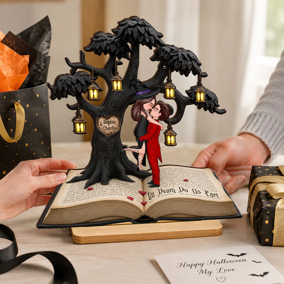 Spooky Love Story Couple - Personalized 2-Layered Wooden Plaque - Halloween Decor Gift, Gift For Couple - Image 7