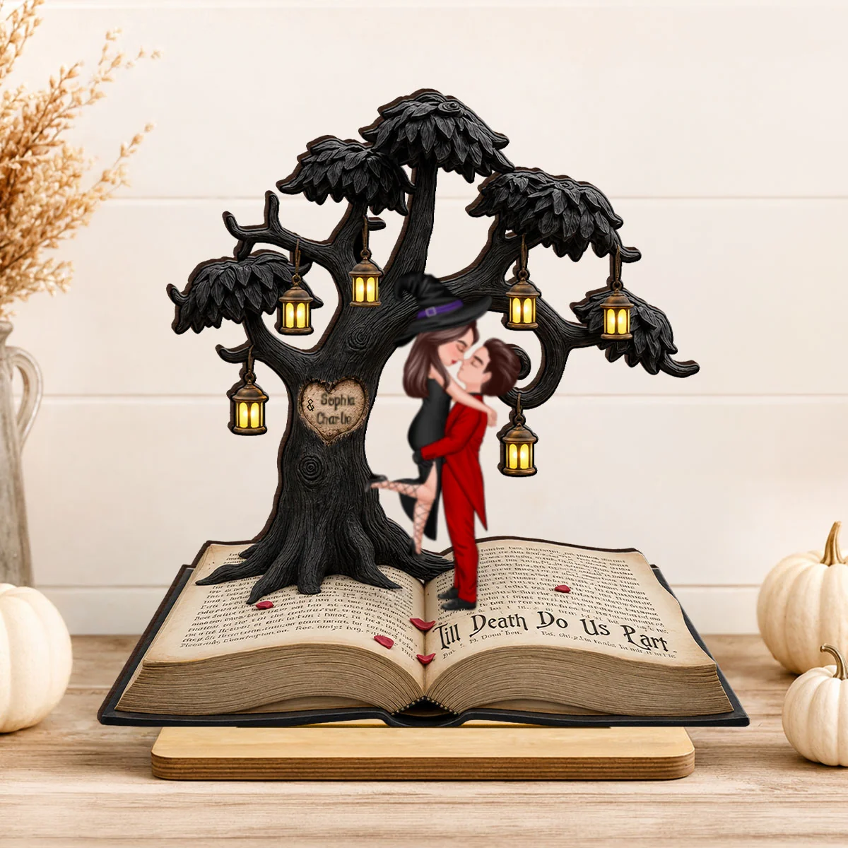Spooky Love Story Couple - Personalized 2-Layered Wooden Plaque - Halloween Decor Gift, Gift For Couple - Image 9