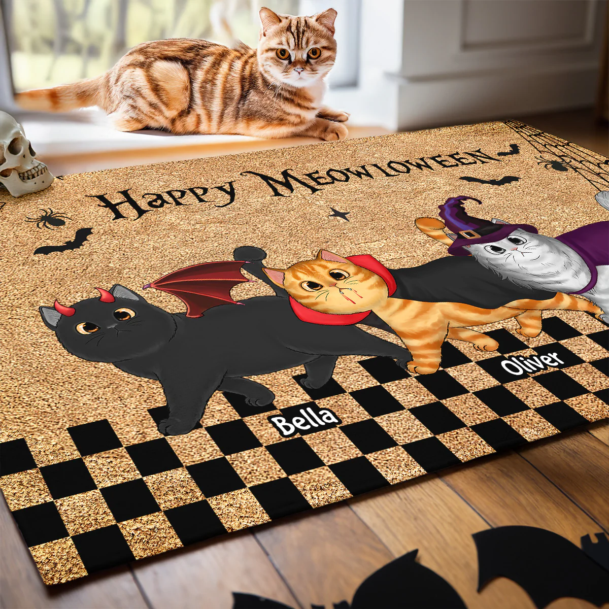 Spooky Season Happy Meowloween Spooky Walking Cats Personalized Doormat, Halloween Decor - Image 2