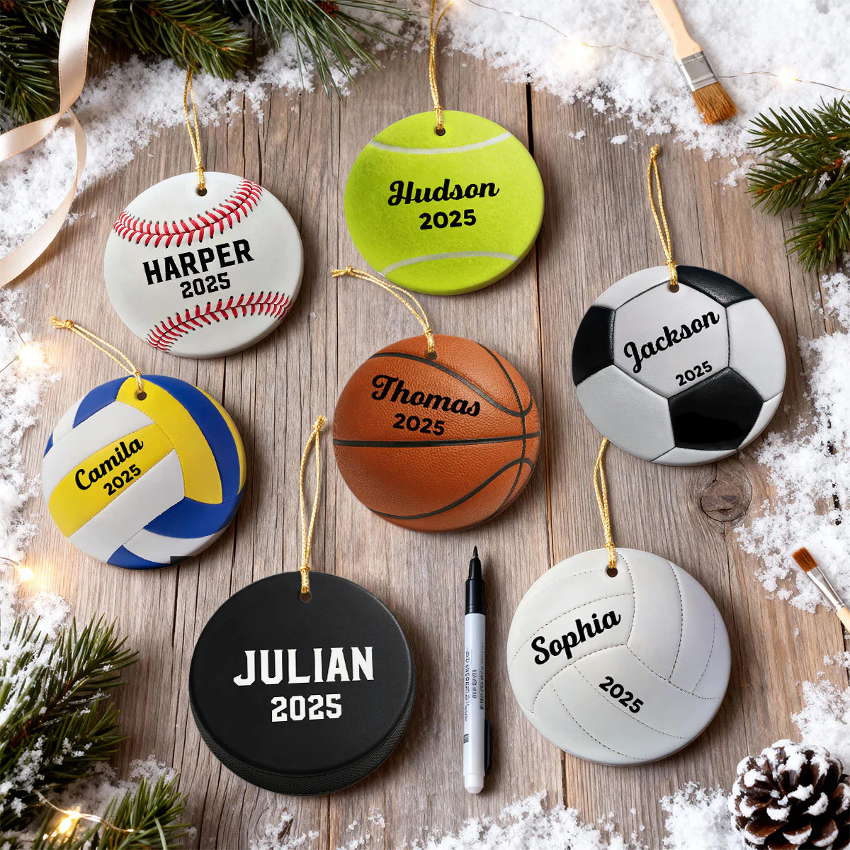 3D Effect Sport Player Custom Name & Number Soccer Baseball Football Basketball - Personalized Ceramic Ornament - Christmas Gift For Teenage, Kid - Image 4