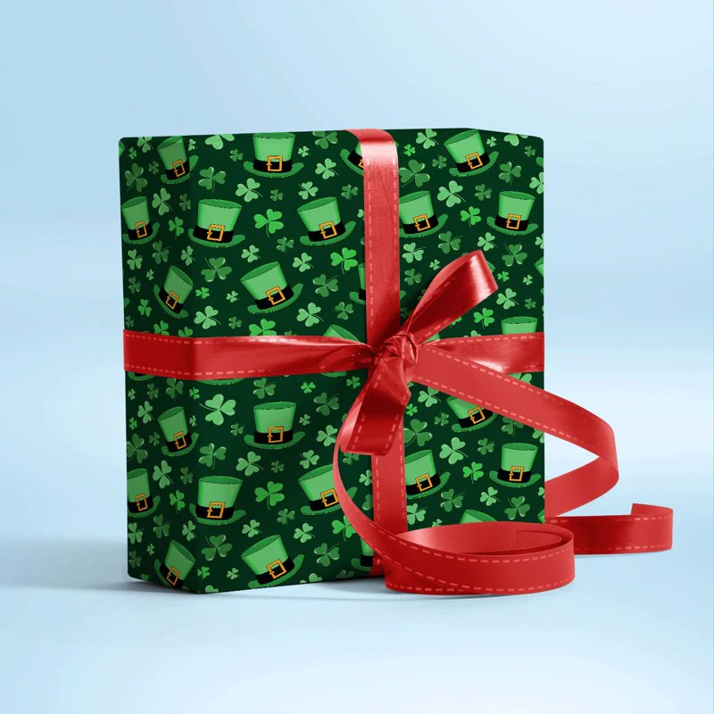 St. Patrick's Day Green Hat Clover Gift Wrapping Paper - Image 3