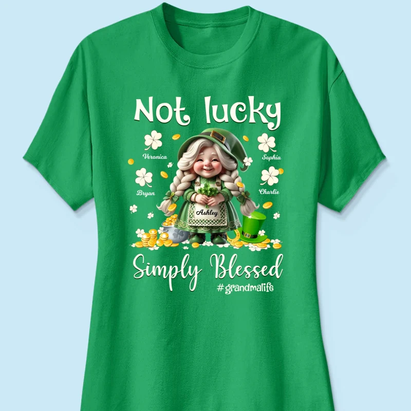 St. Patrick's Day Not Lucky Simply Bless Gnome Grandma Personalized Shirt - Image 11