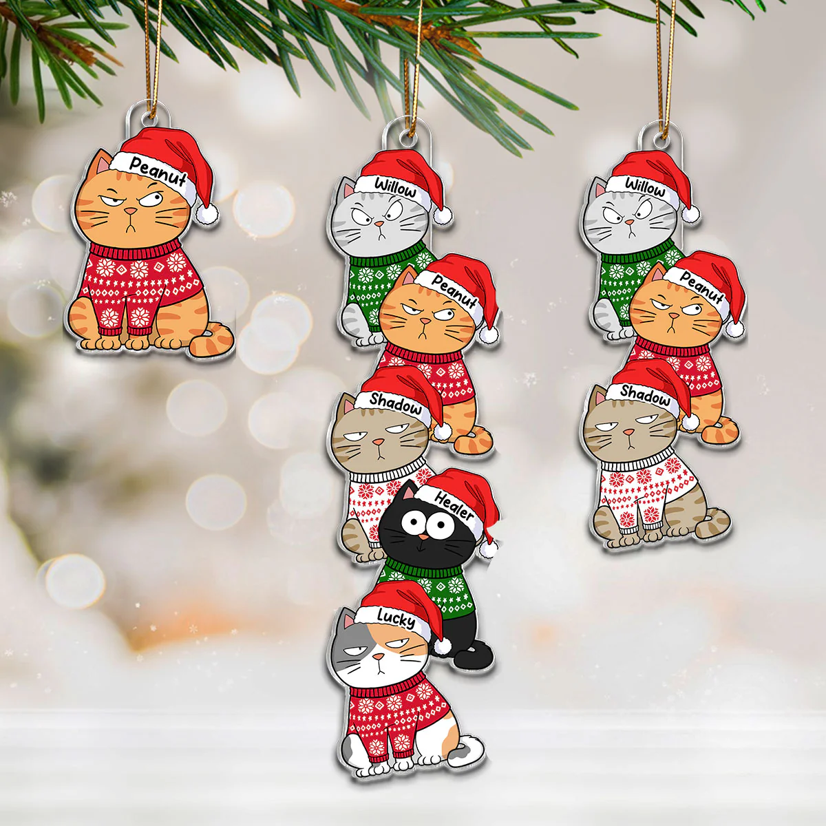Stacked Cats Christmas - Personalized Acrylic Ornament - Gift For Cat Lovers - Image 3