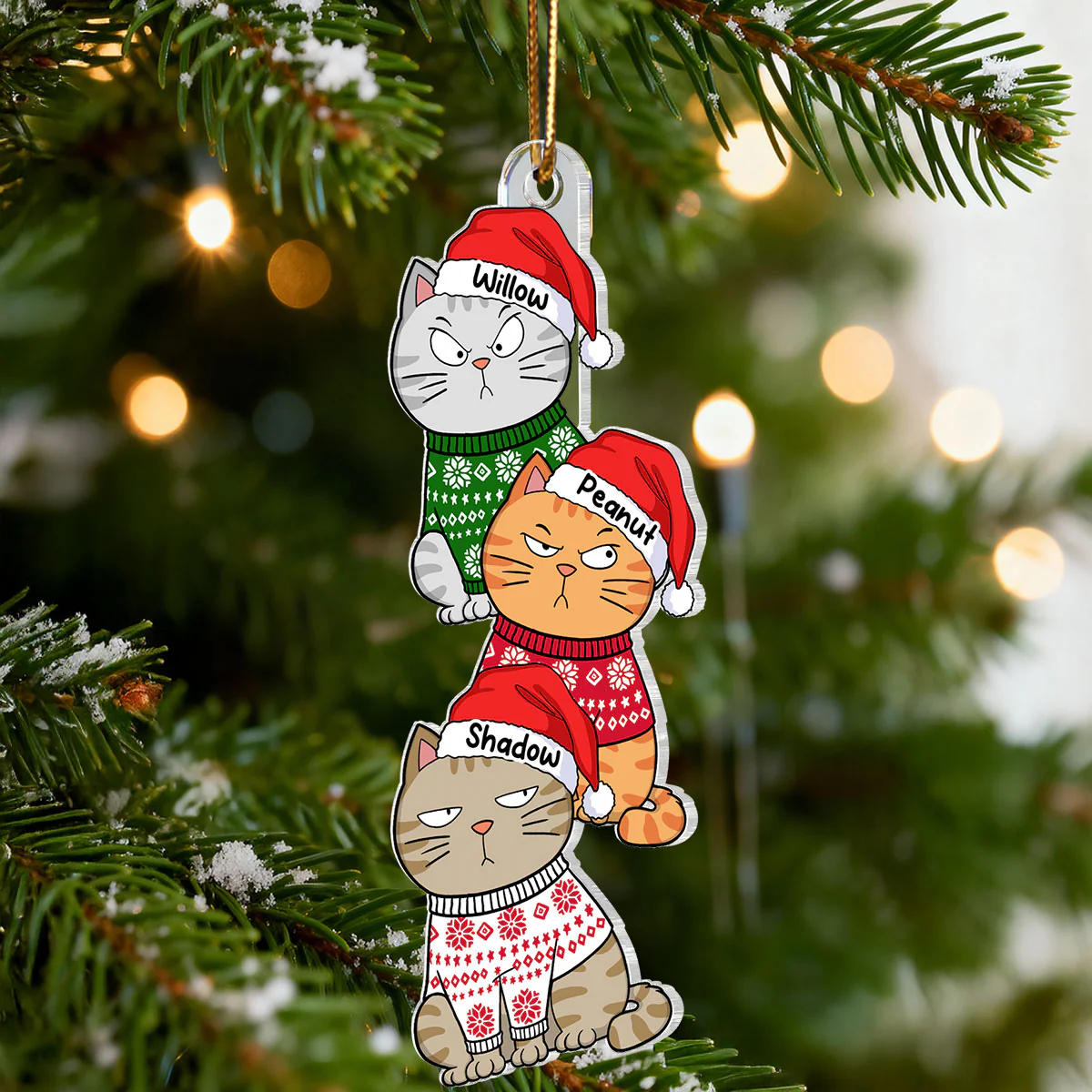 Stacked Cats Christmas - Personalized Acrylic Ornament - Gift For Cat Lovers - Image 4