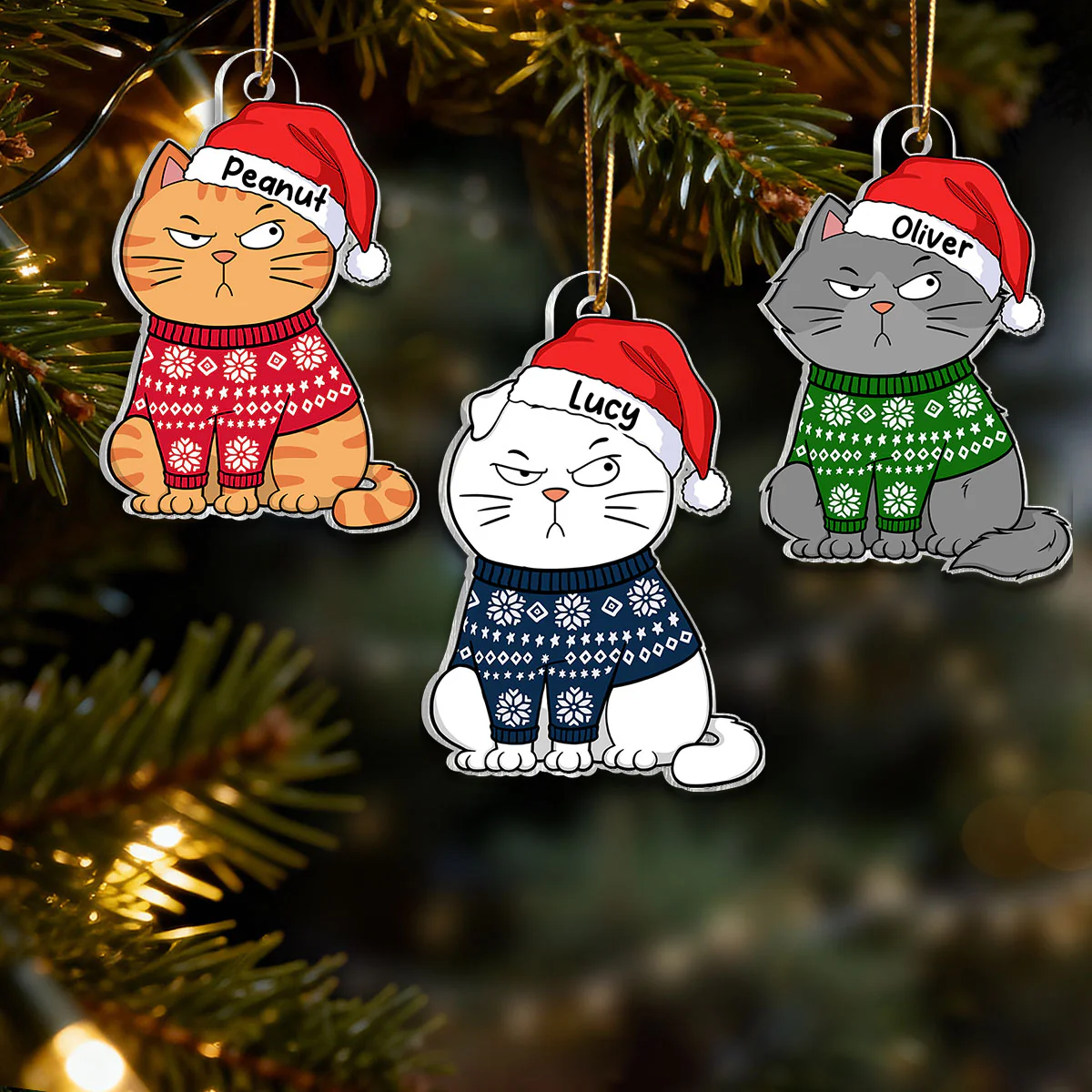 Stacked Cats Christmas - Personalized Acrylic Ornament - Gift For Cat Lovers - Image 5