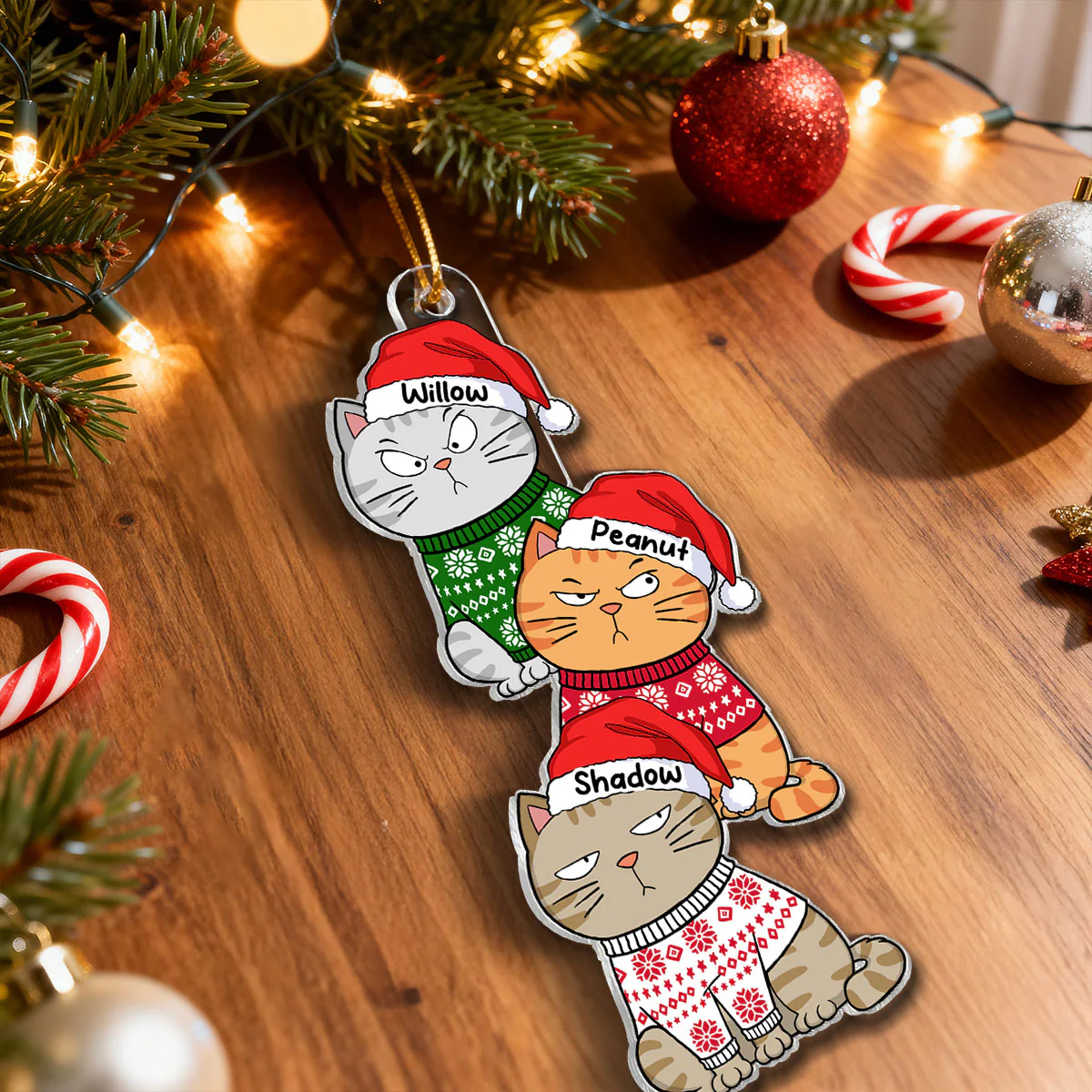 Stacked Cats Christmas - Personalized Acrylic Ornament - Gift For Cat Lovers - Image 6