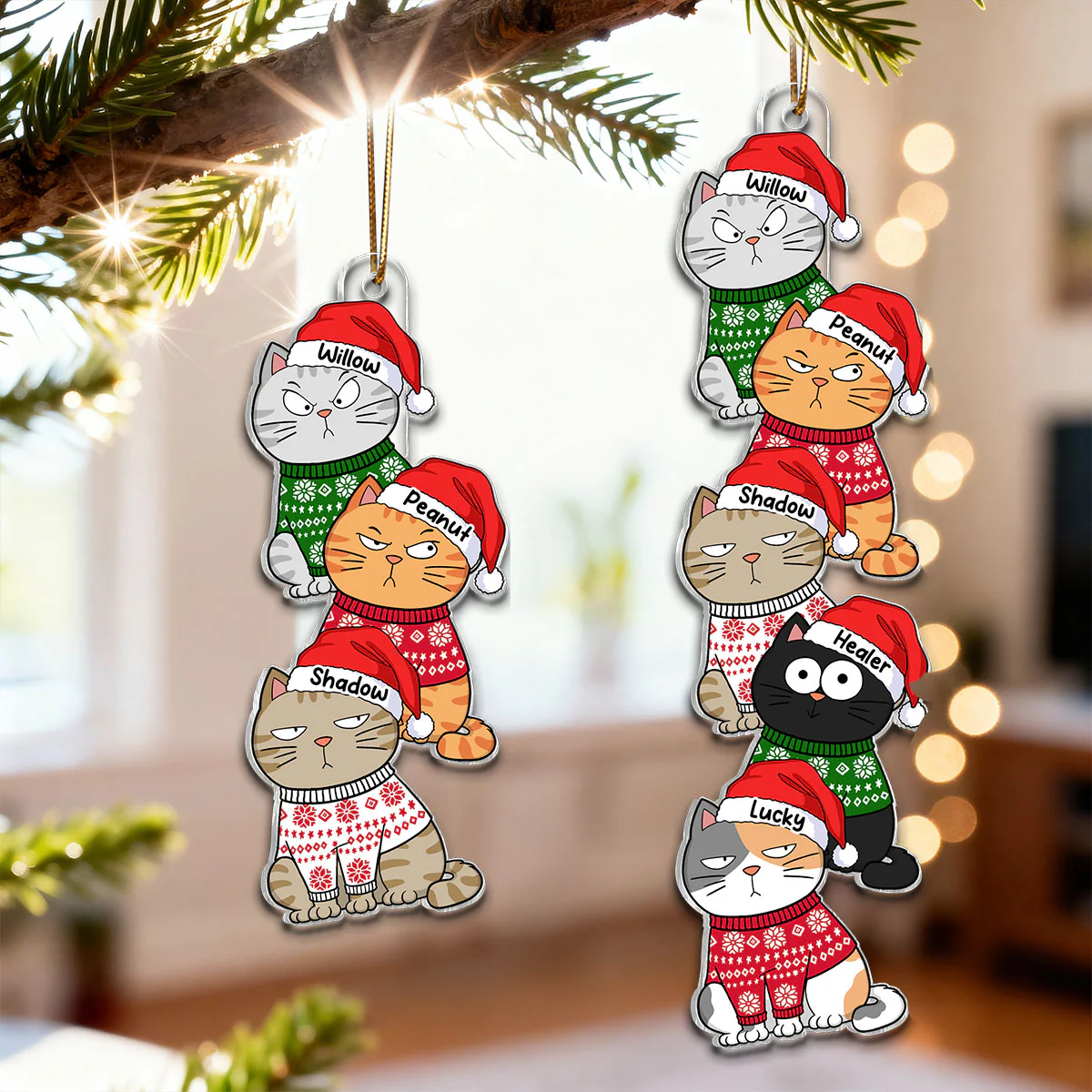 Stacked Cats Christmas - Personalized Acrylic Ornament - Gift For Cat Lovers - Image 8