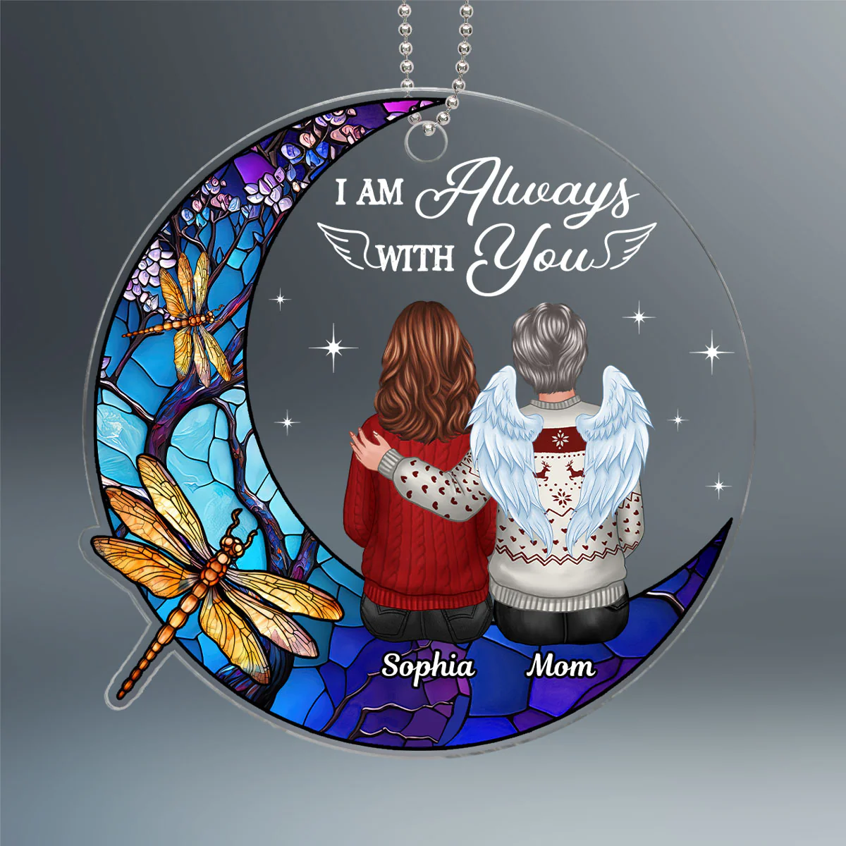 Stained Glass Moon Dragonflies Always With You Family Remembrance Memorial Keepsake Christmas Personalized Acrylic Ornament - Image 2