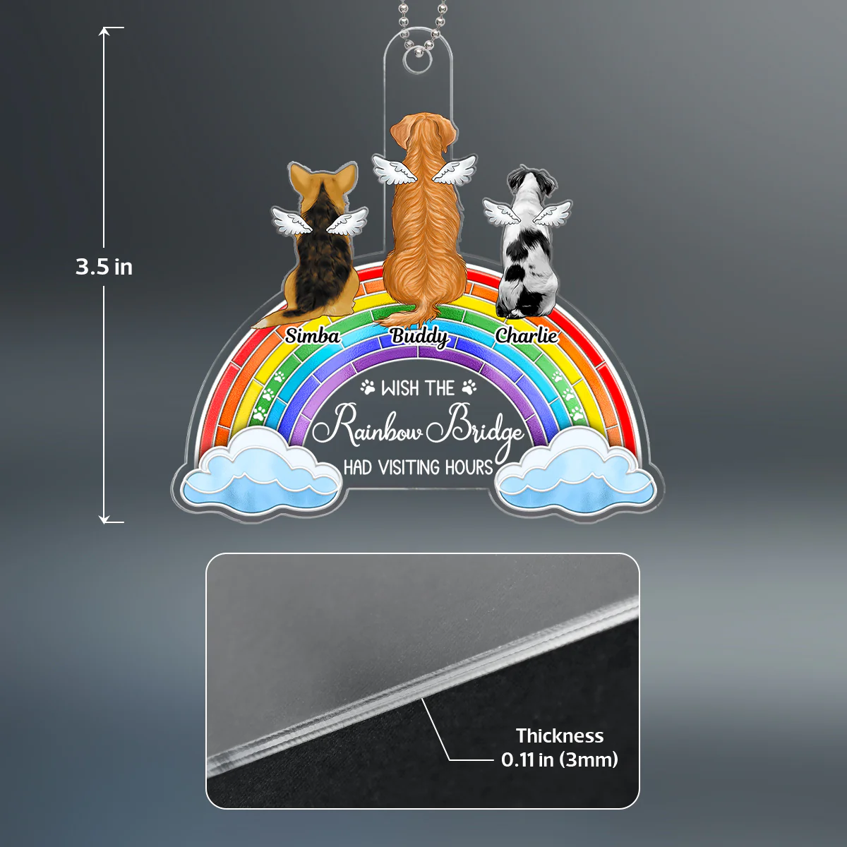 Stained Glass Rainbow Sitting Dogs Memorial Personalized Acrylic Ornament - Image 4