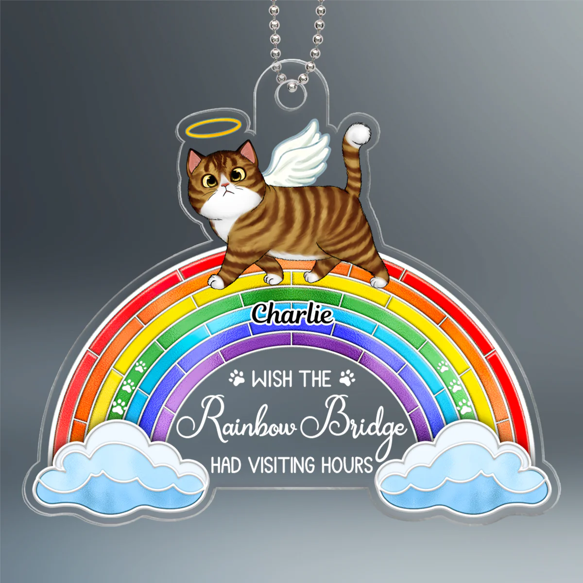 Stained Glass Rainbow Walking Cats Memorial Personalized Acrylic Ornament - Image 2