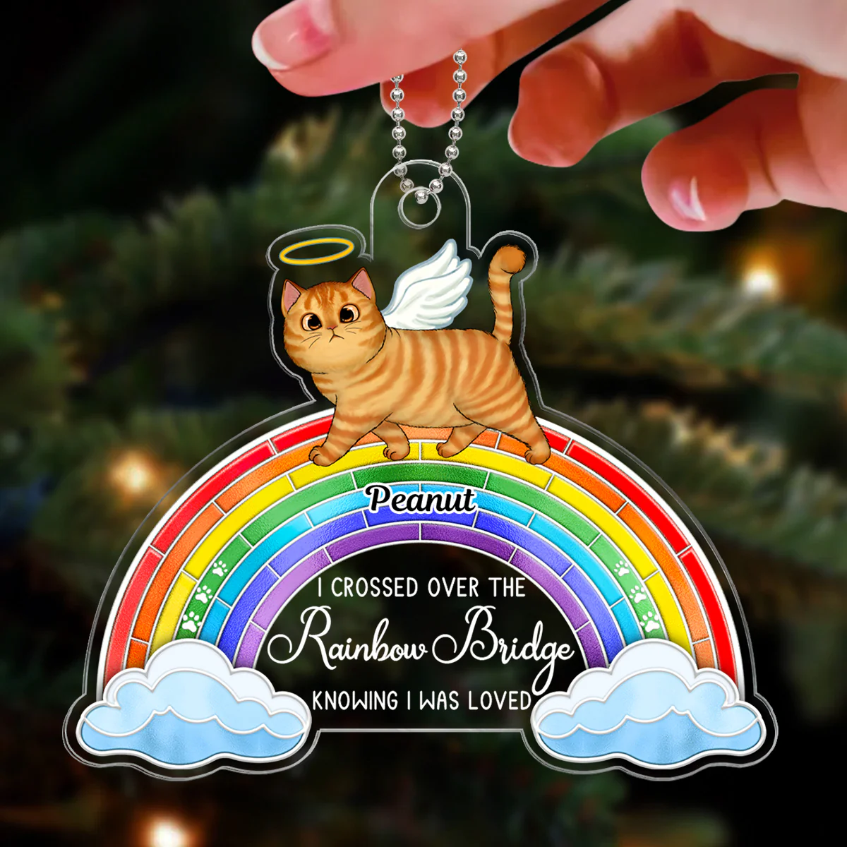 Stained Glass Rainbow Walking Cats Memorial Personalized Acrylic Ornament - Image 3