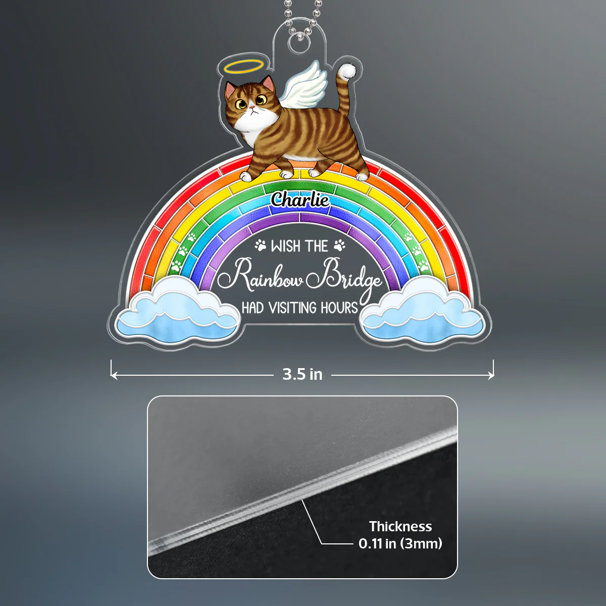 Stained Glass Rainbow Walking Cats Memorial Personalized Acrylic Ornament - Image 4