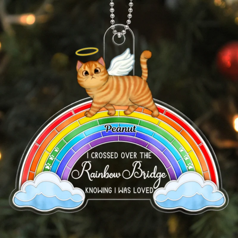 Stained Glass Rainbow Walking Cats Memorial Personalized Acrylic Ornament - Image 5