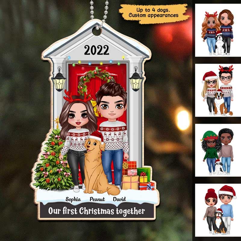 Standing Christmas Couple With Dog Personalized Wooden Ornament - Image 2