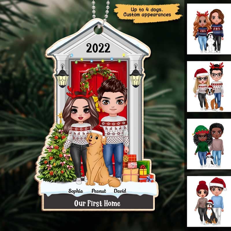 Standing Christmas Couple With Dog Personalized Wooden Ornament - Image 3