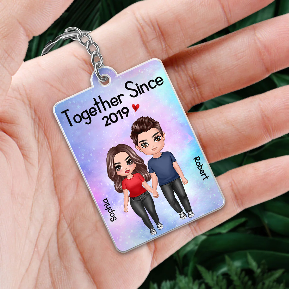 Standing Doll Couple Together Since Favorite Song Scannable QR Code - Personalized Acrylic Keychain - Image 2