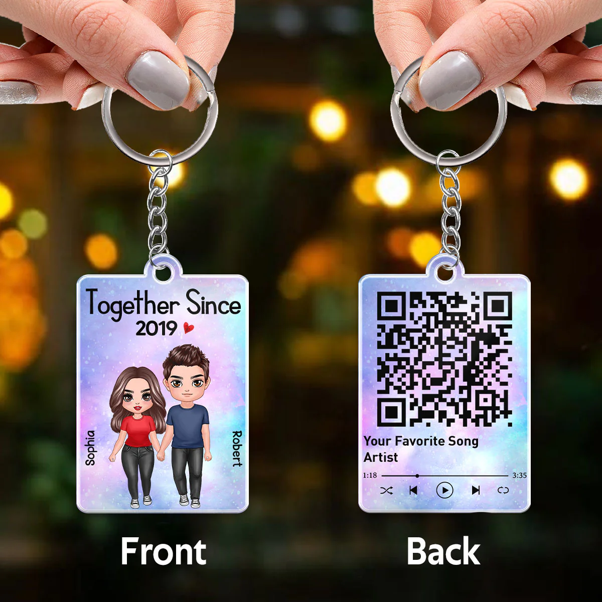 Standing Doll Couple Together Since Favorite Song Scannable QR Code - Personalized Acrylic Keychain - Image 3