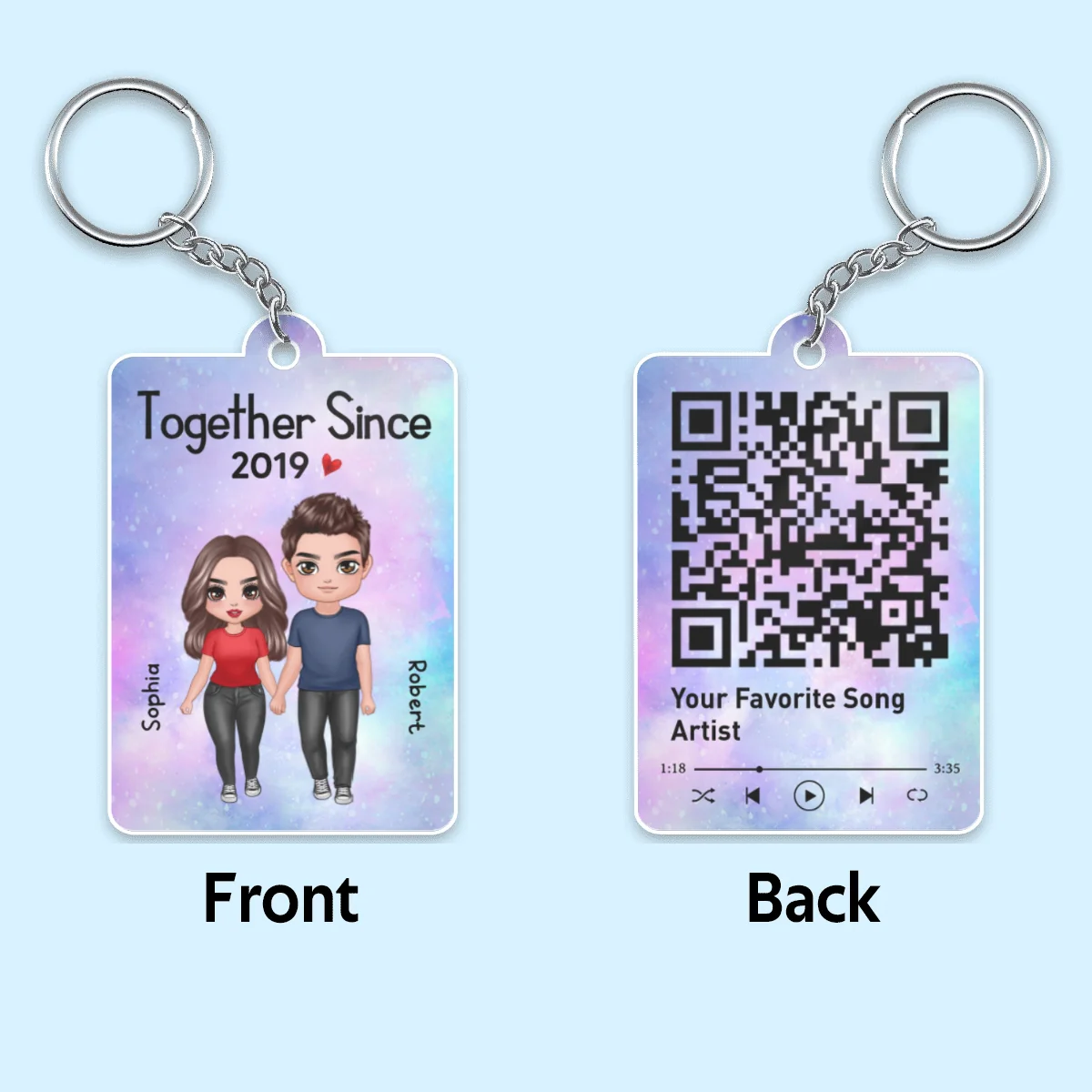 Standing Doll Couple Together Since Favorite Song Scannable QR Code - Personalized Acrylic Keychain - Image 4