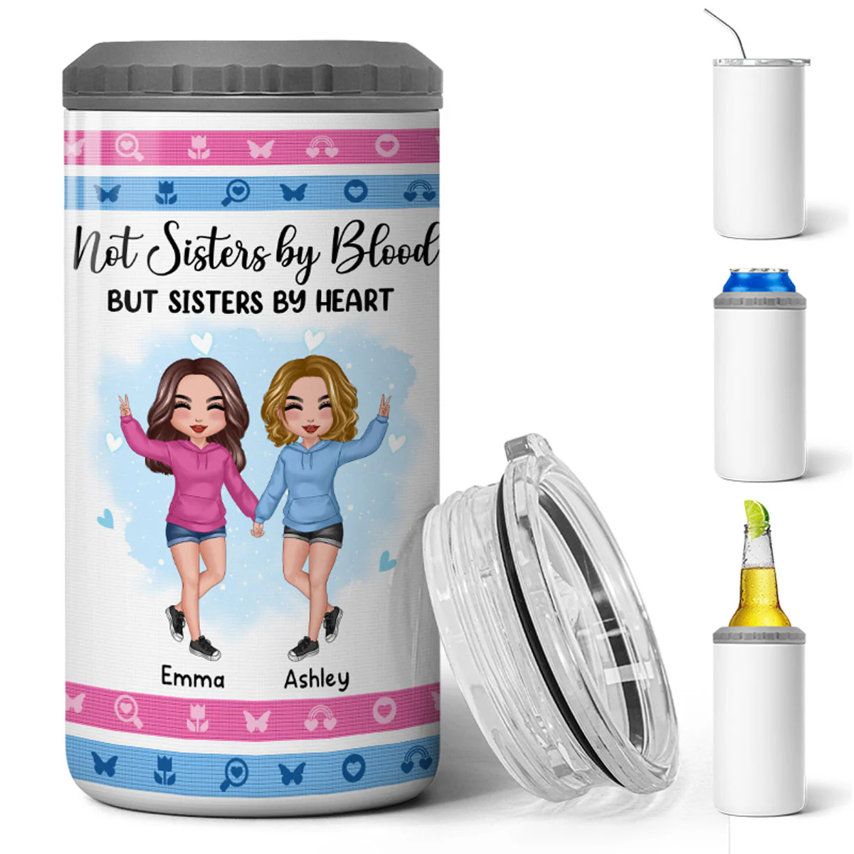 Standing Doll Hoodie Besties Personalized 4 In 1 Can Cooler