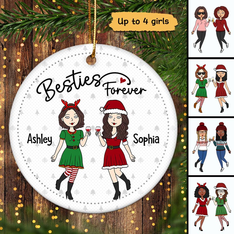 Standing Funny Besties Christmas Personalized Circle Ornament - Image 2