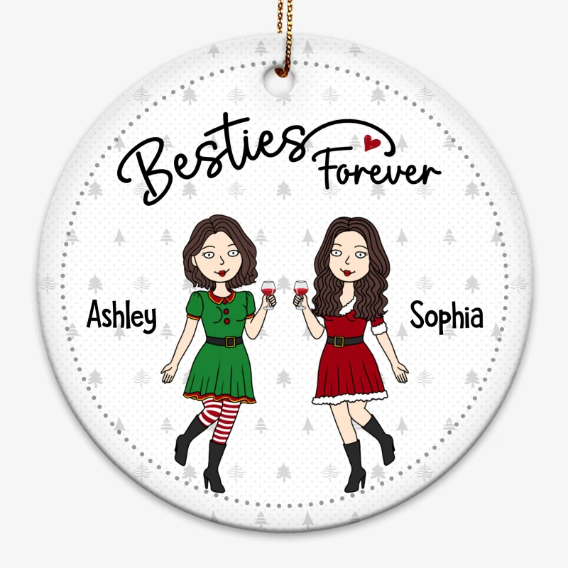 Standing Funny Besties Christmas Personalized Circle Ornament - Image 3