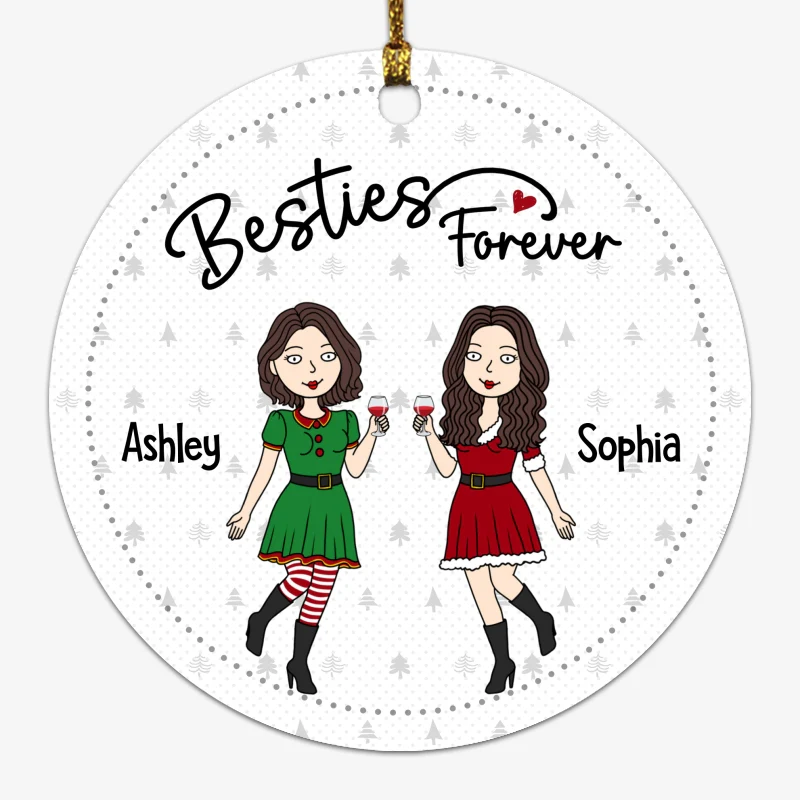Standing Funny Besties Christmas Personalized Circle Ornament - Image 4