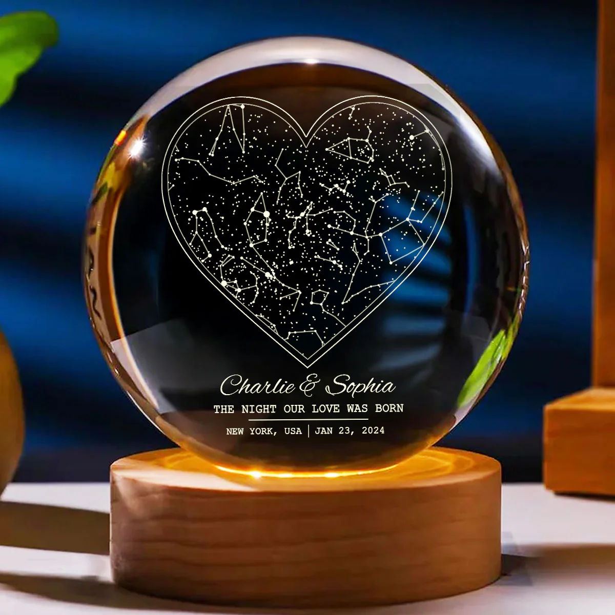 Star Map By Date Couple - Personalized Crystal Ball LED Night Light - Anniversary, Valentine's Day Gift, Gift For Him, Gift For Her - Image 6