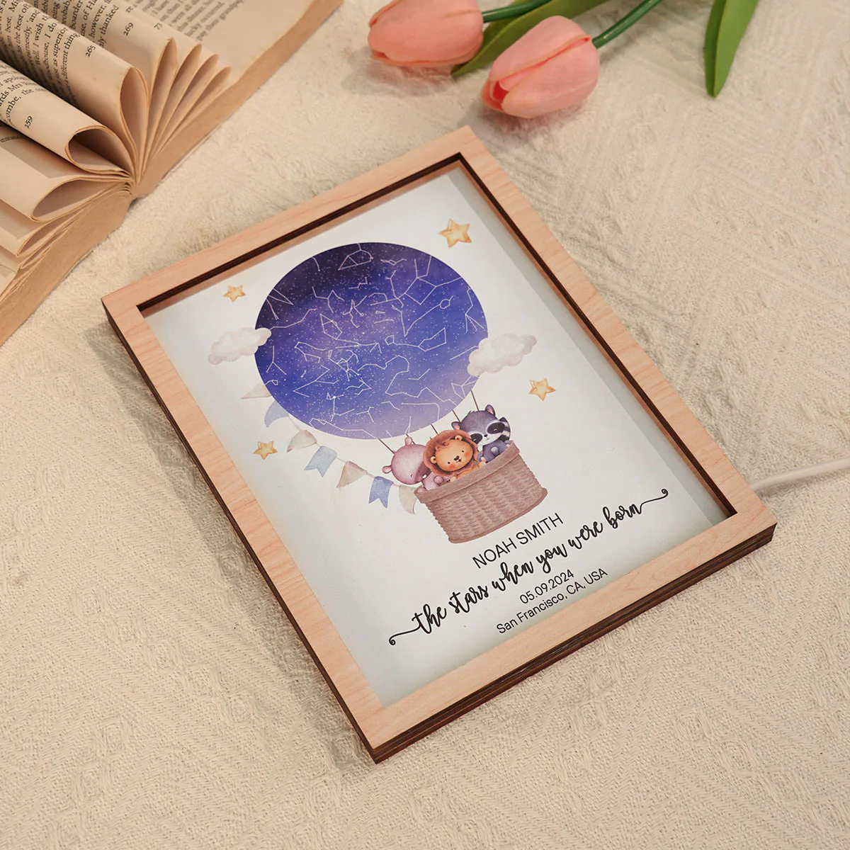 Star Map New Baby Custom 2-Layered Wooden Plaque With LED, Birthday Stars Childs Sky LED, Newborn Parents Gift, Boy Girl Christening Art, Night You Were Born - Image 3