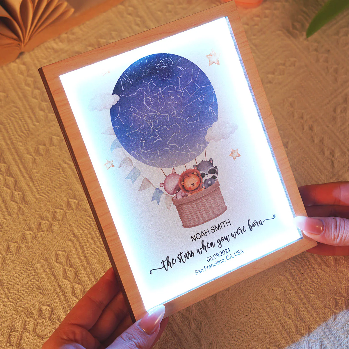 Star Map New Baby Custom 2-Layered Wooden Plaque With LED, Birthday Stars Childs Sky LED, Newborn Parents Gift, Boy Girl Christening Art, Night You Were Born - Image 5