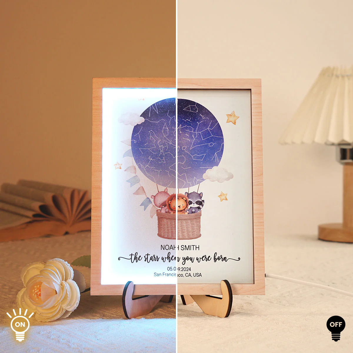Star Map New Baby Custom 2-Layered Wooden Plaque With LED, Birthday Stars Childs Sky LED, Newborn Parents Gift, Boy Girl Christening Art, Night You Were Born - Image 6