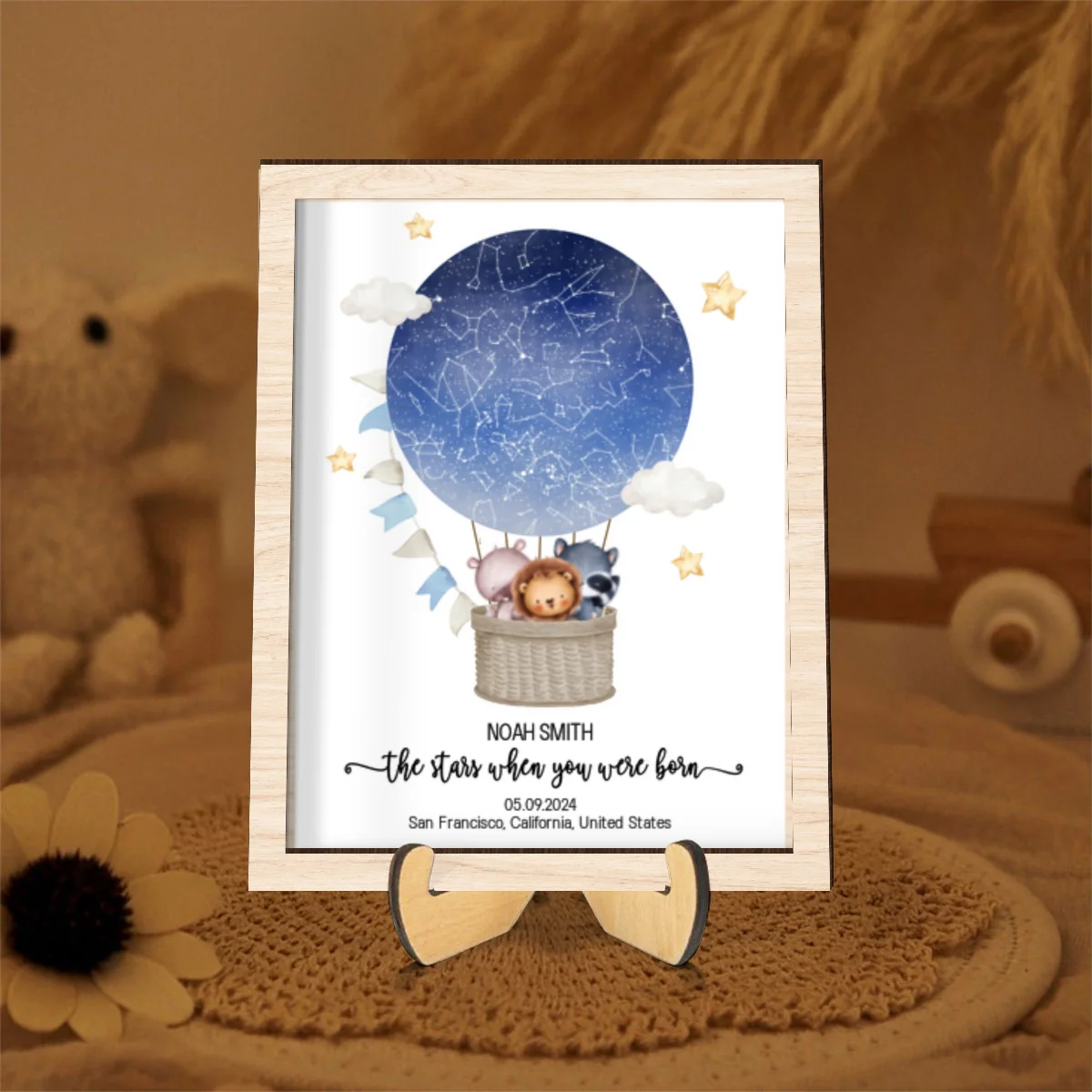 Star Map New Baby Custom 2-Layered Wooden Plaque With LED, Birthday Stars Childs Sky LED, Newborn Parents Gift, Boy Girl Christening Art, Night You Were Born - Image 8