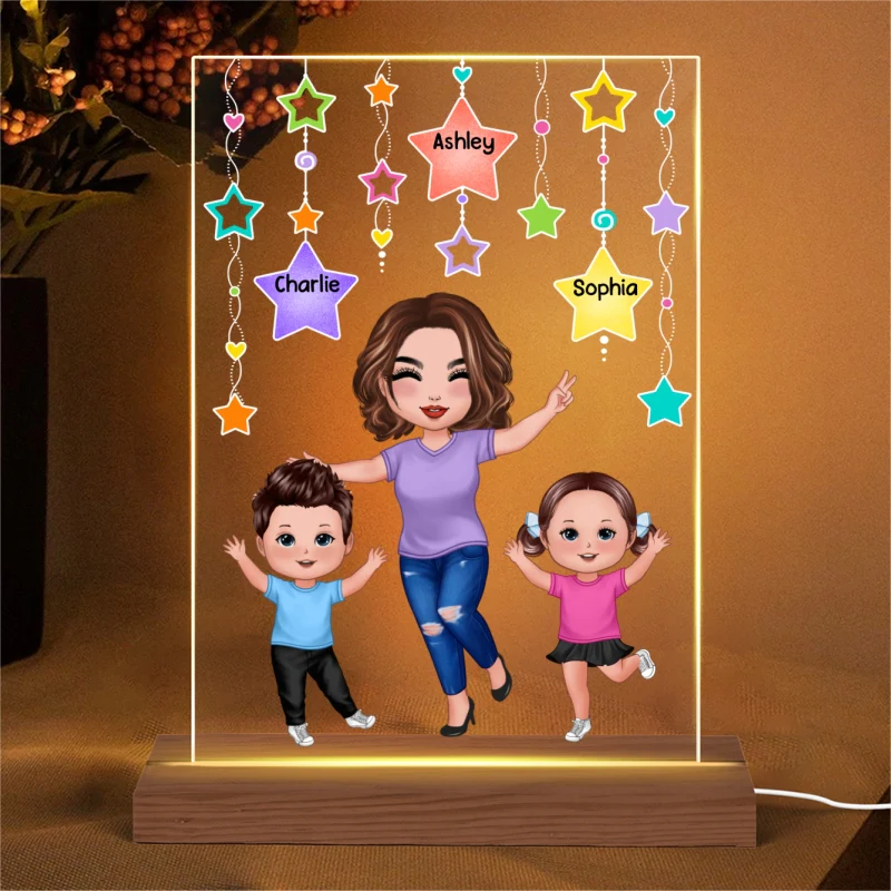 Star Strings Happy Doll Grandma Mom And Kids Personalized Rectangle Acrylic Plaque LED Night Light - Image 4