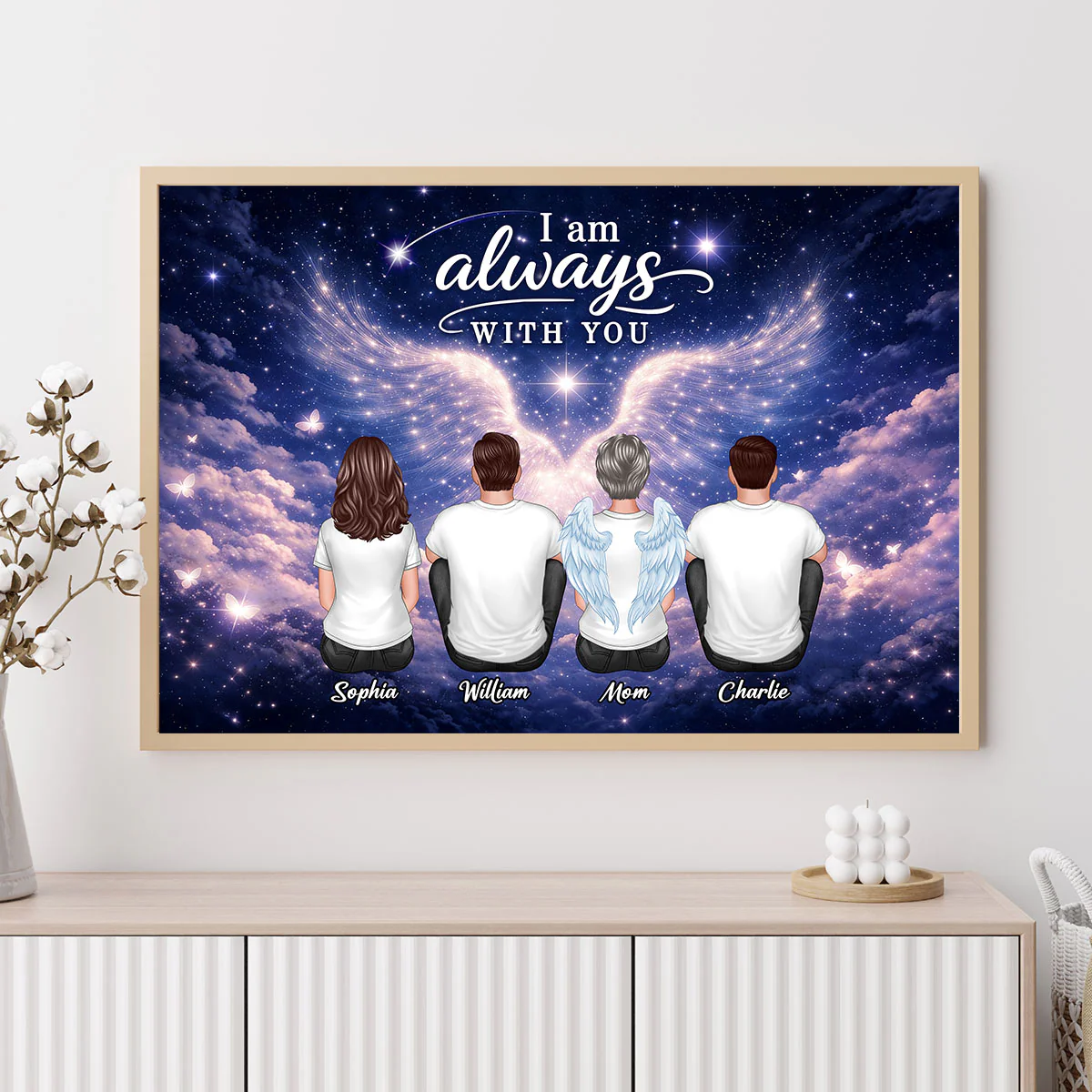 Starry Night Angel Wings Family Memorial Always With You - Personalized Poster - Gift For Memorial, Sympathy Gift, Remembrance Gift