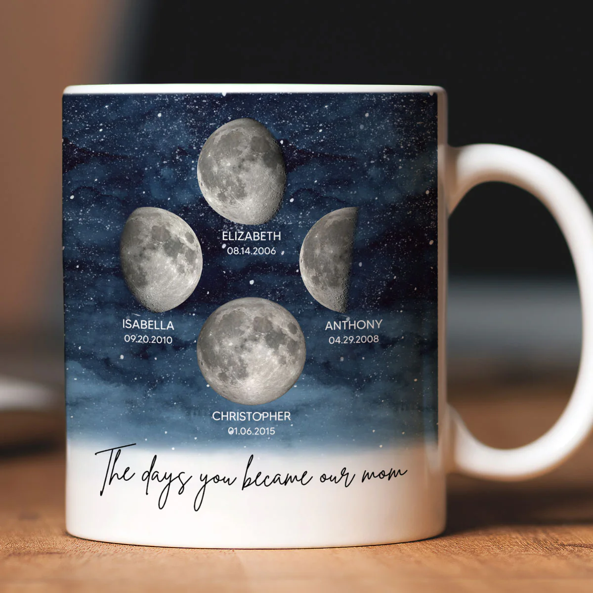 Starry Night Custom Birth Moon Phase The Day You Became Mom Personalized Mug, Gift - Image 9