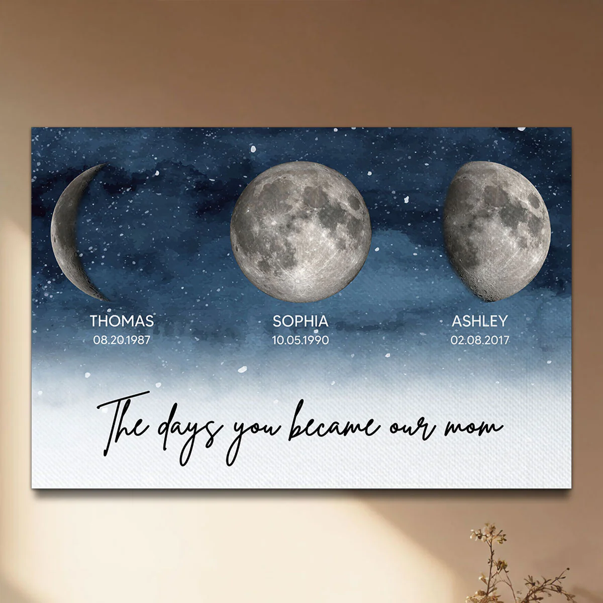 Starry Night Birth Moon Phase The Day You Became Our Mom Personalized Wrapped Canvas, Birthday Gift For Mom, Grandma, Gift or Just Because - Image 2