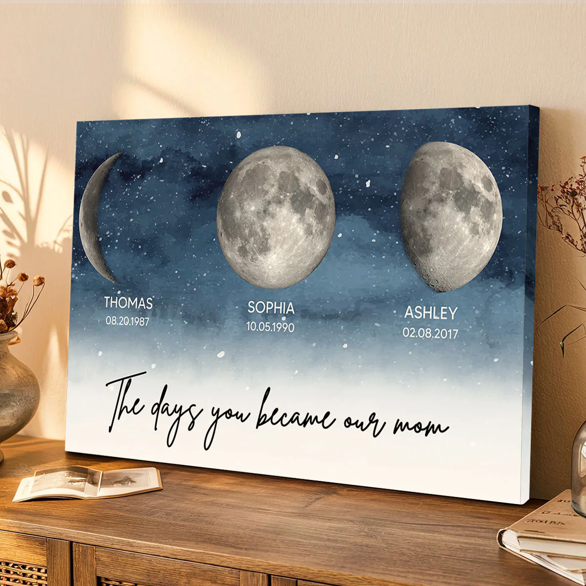 Starry Night Birth Moon Phase The Day You Became Our Mom Personalized Wrapped Canvas, Birthday Gift For Mom, Grandma, Gift or Just Because - Image 3