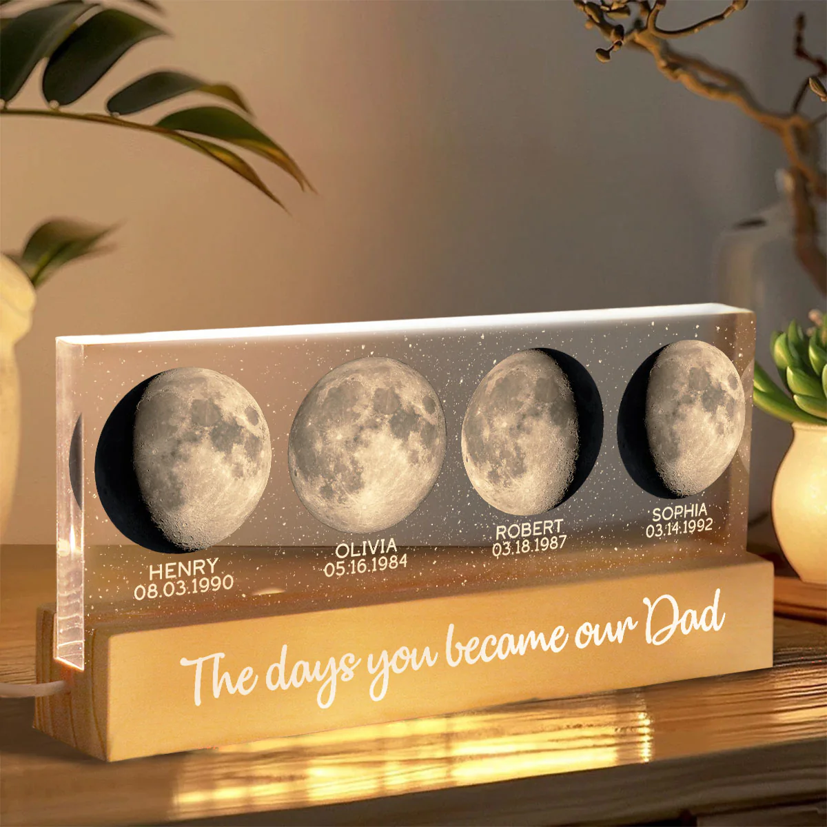 Starry Night Custom Birth Moon Phase The Days You Became Our Dad Personalized Acrylic Block LED Night Light - Image 7