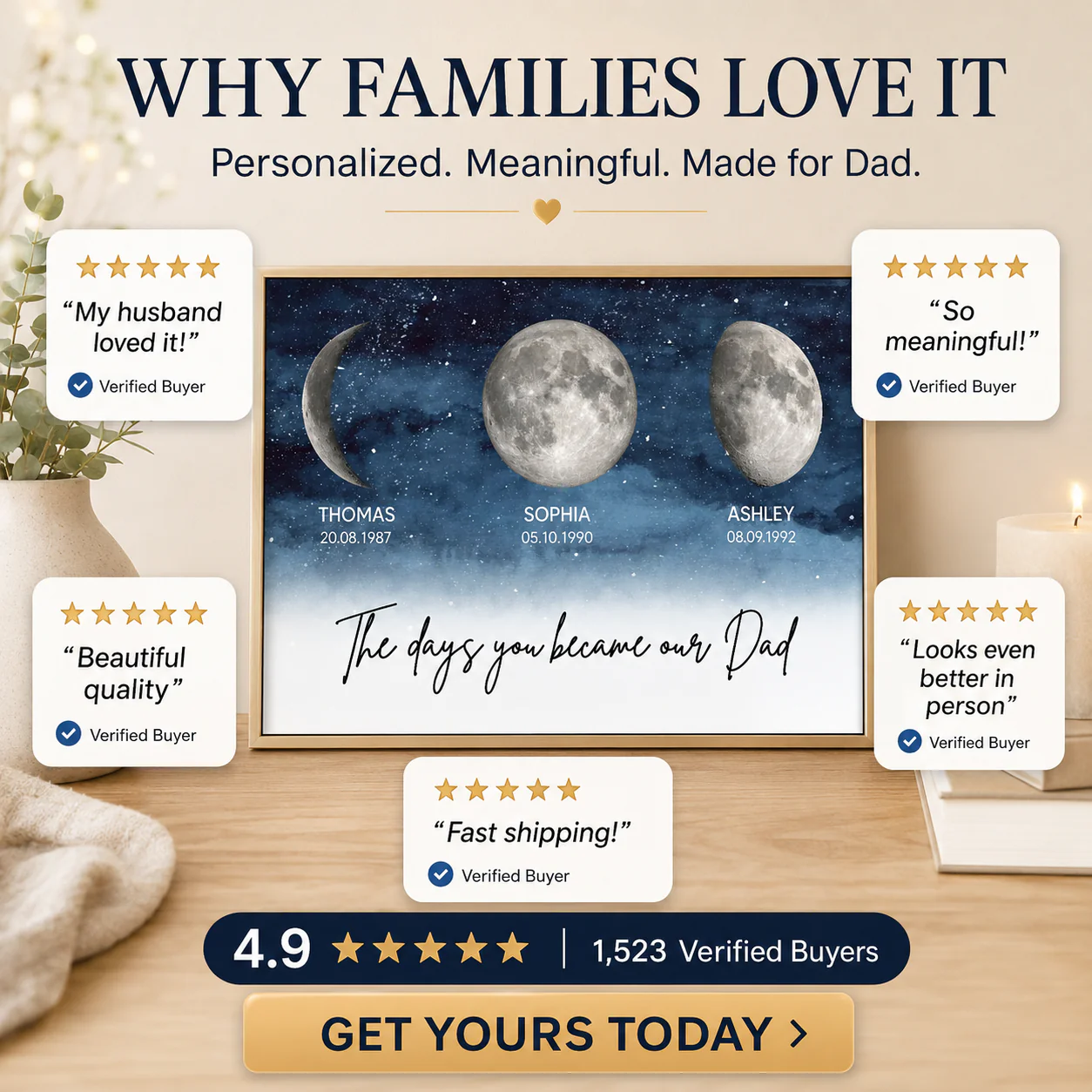 Starry Night Custom Birth Moon Phase The Days You Became Our Dad - Personalized Poster - Gift For Dad, Gift For Husband, Gift For Grandpa - Image 9