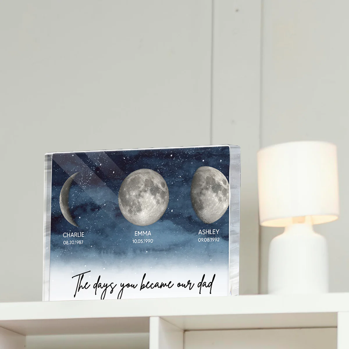 Starry Night Custom Birth Moon Phase The Days You Became Our Dad Personalized Rectangle Acrylic Block Plaque - Image 2
