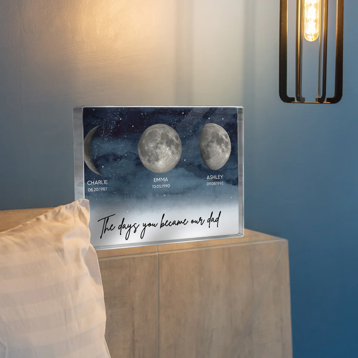 Starry Night Custom Birth Moon Phase The Days You Became Our Dad Personalized Rectangle Acrylic Block Plaque - Image 3