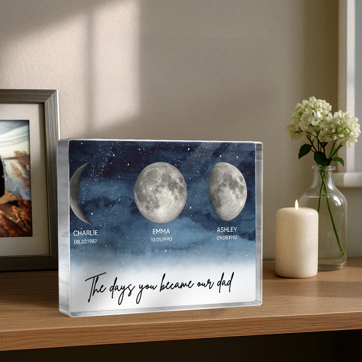 Starry Night Custom Birth Moon Phase The Days You Became Our Dad Personalized Rectangle Acrylic Block Plaque - Image 4