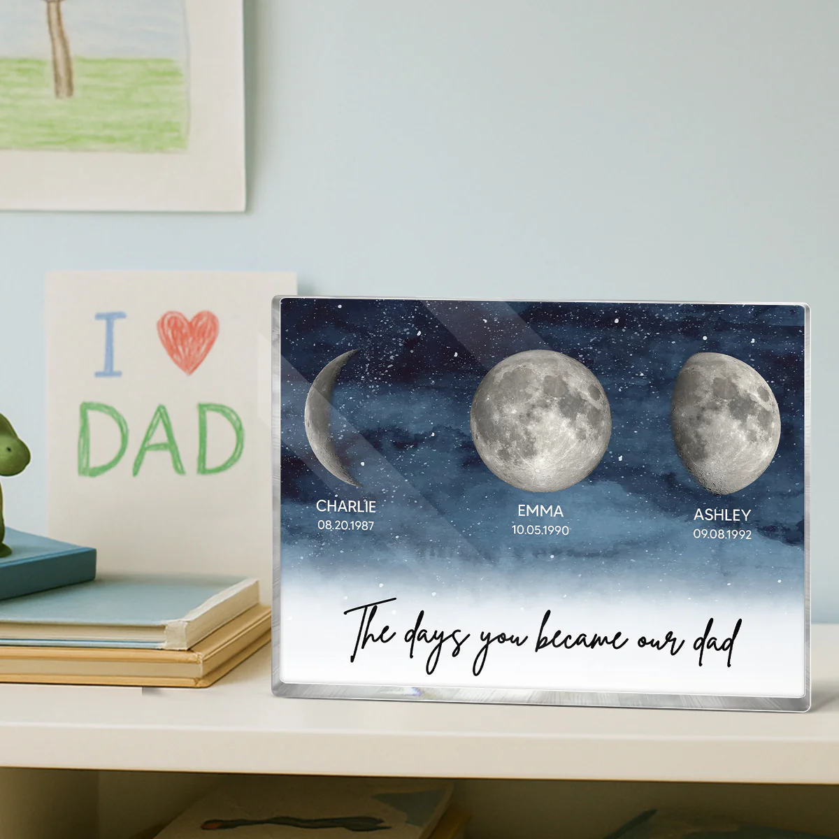 Starry Night Custom Birth Moon Phase The Days You Became Our Dad Personalized Rectangle Acrylic Block Plaque - Image 5
