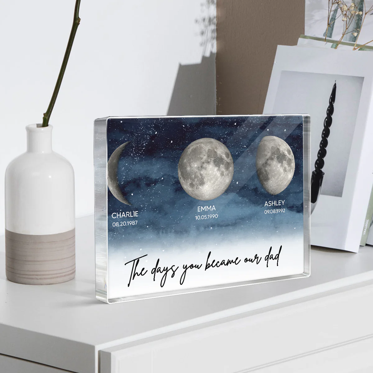 Starry Night Custom Birth Moon Phase The Days You Became Our Dad Personalized Rectangle Acrylic Block Plaque - Image 6