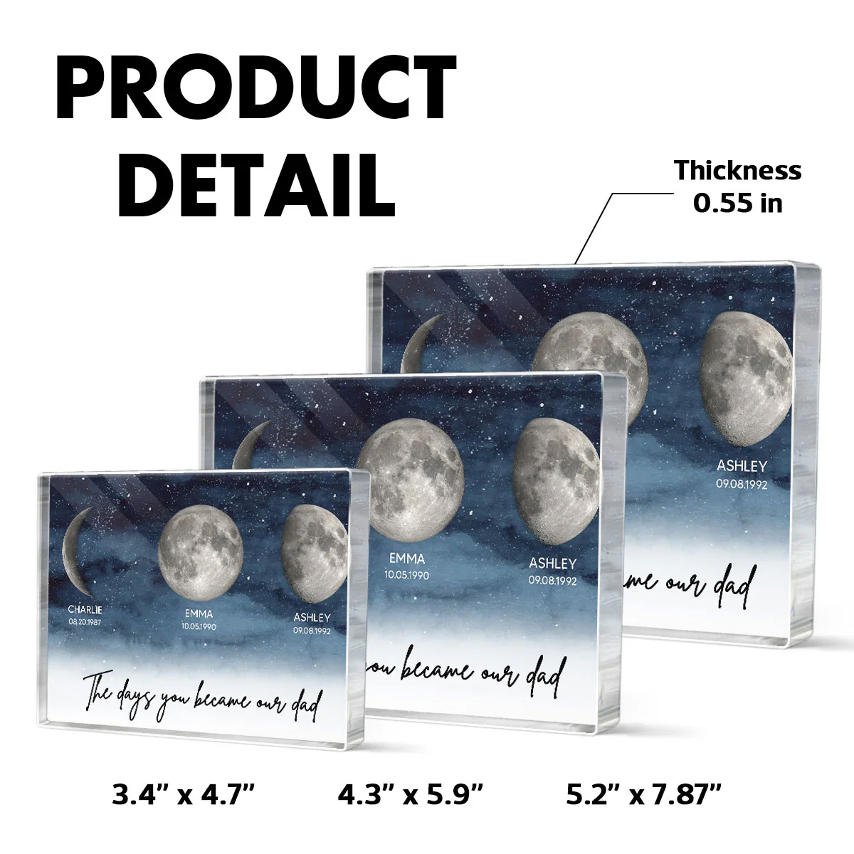 Starry Night Custom Birth Moon Phase The Days You Became Our Dad Personalized Rectangle Acrylic Block Plaque - Image 8