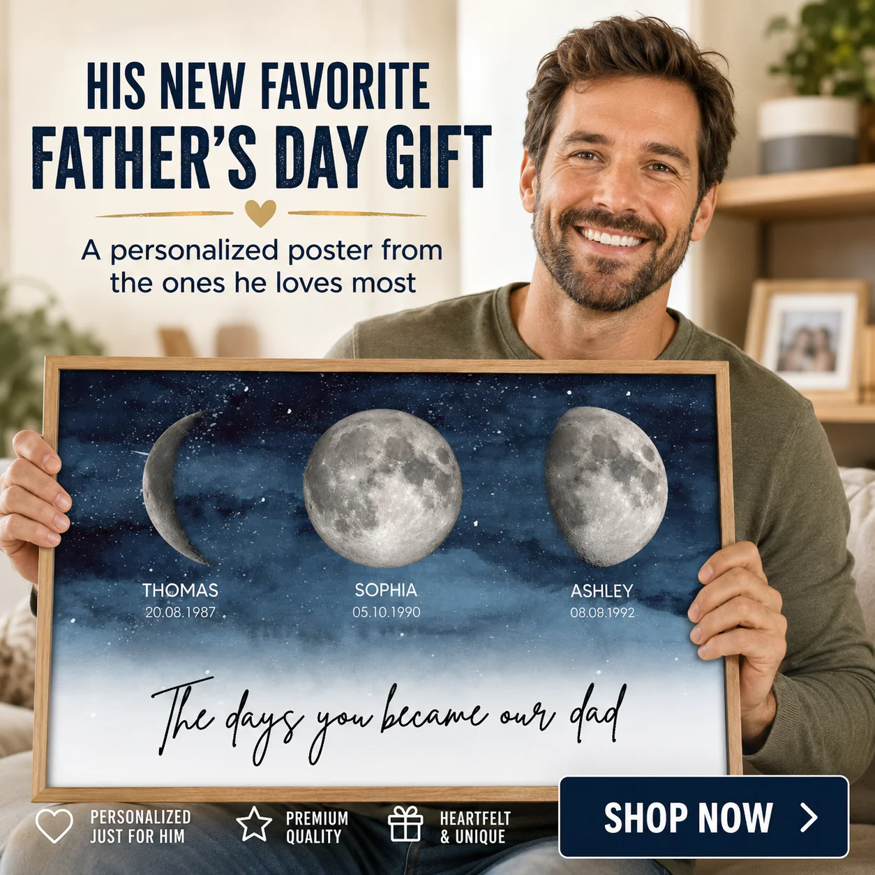 Starry Night Custom Birth Moon Phase The Days You Became Our Dad Personalized Poster, Father's Day Gift - Image 4