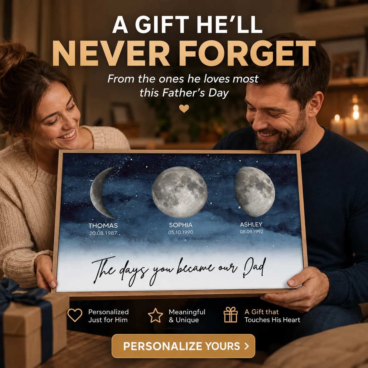 Starry Night Custom Birth Moon Phase The Days You Became Our Dad Personalized Poster, Father's Day Gift - Image 5